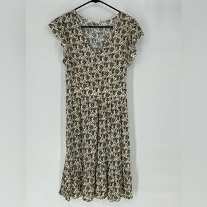 LE VERTIGE‎  DRESS W/FLUTTER SLEEVE VNECK PINWHEEL & GOLD SPARKLE EMBELLISHMENTS